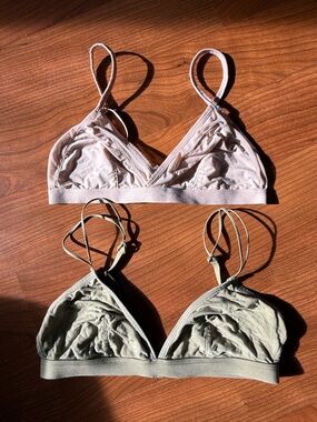 Madewell Light Pink and Sage Soft Triangle Bralettes Set - Women Intimates